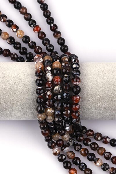 Alibaba Doğaltaş Dark Brown Agate Natural Stone String 8 mm Faceted Globe Cut