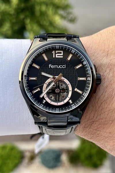 Ferrucci Black Color 3 ATM Waterproof Automatic Leather Cord Men's Wristwatch