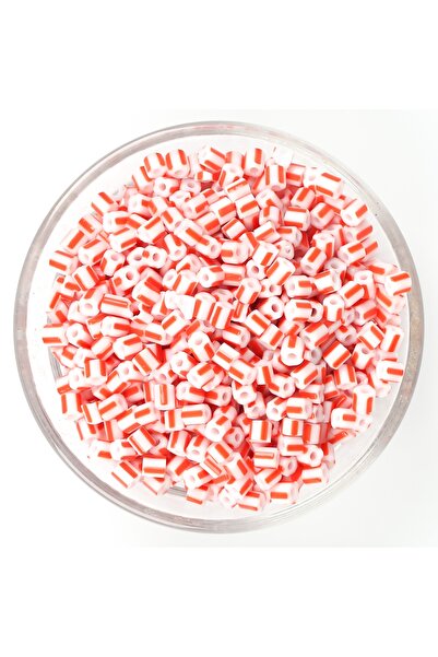 yfhobi 25 Gram- 5 mm TURUNCU BEYAZ ÇİZGİLİ DESENLİ CAM KUM BONCUK, TAKI YAPIM...