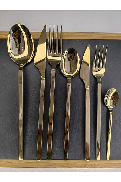 ALANYA HOME DECOR طقم 42 قطعة فاخرة مطلية بالذهب ملعقة / شوكة / سكاكين طقم فاخر 42 قطعة çKB YRMEK KAKIM