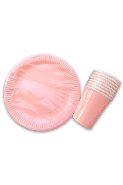 Parti Station Macaron Salmon Color Pastel Salmon Color Paper Plate Cup Set 16 Pieces Pink Yellow Purple Green Salmon Color