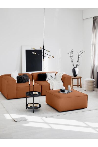 S Home Design Concept Frida 3 Modül Köşe (2 MODÜL VE PUF TAKIM), Keten, Kiremit