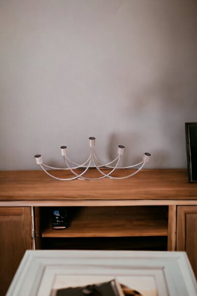 Feronyahome & Garden Feronya 5 Başlı Dekoratif Ferforje Şamdan ve Mumluk [Gümüş] Şıklığı Işığa Dönüştürün!