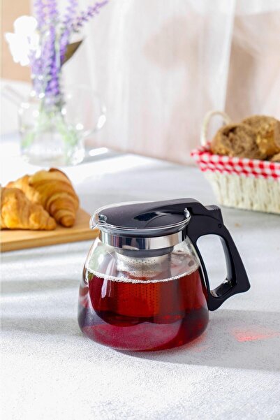 HOMENIVA Gri Süzgeçli Cam Demlik 900 Ml