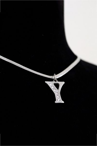 EUROMODA Letter Y Designed Italian Chain Zircon Stone Steel Necklace