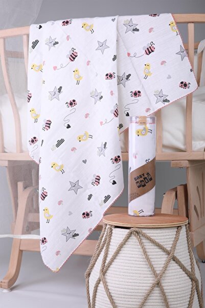 Babyhola Müslin Örtü 85x90cm Uğur Böceği Desen Organik Hediyelik Emzirme Alt ...