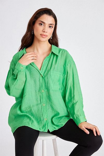 Ortaya Çık Grass Green Off Shoulder Oversize Shirt