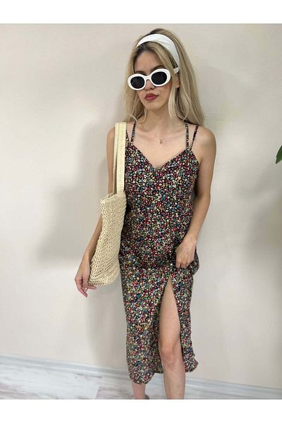 Quzu Rochie de vară cu flori pentru femei, rochie lungă de vară, rochie de vară casual cu fante, rochie florală
