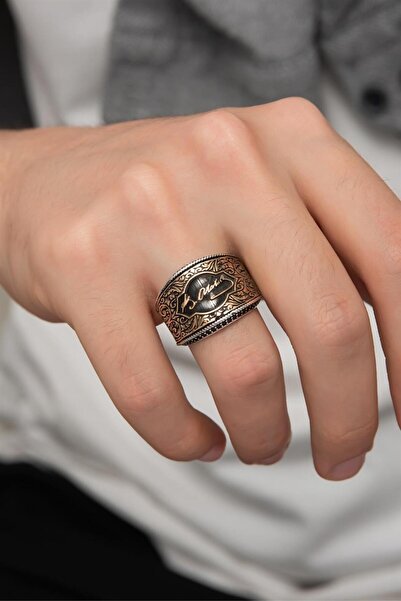 GT Gümüş Tezgahı Kemal Atatürk Desenli Oyma İşlemeli 925 Ayar Gümüş Erkek Yüzük