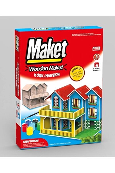 Hayal Sepeti Ahşap köşk Ev Maket Boyama Seti, 6'lı Boya Ve Fırça Dahil