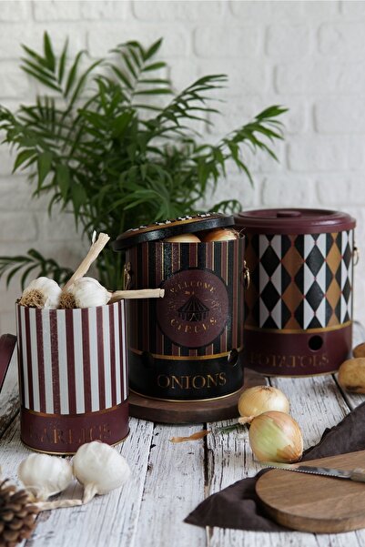 EVLE Metal Patates Soğan Kovası - Sebzelik - Patates Soğanlık Sepeti Sarımsaklık 3lü Set, Circus Erb29t8