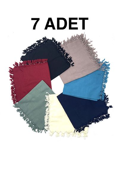 nazipek Pachet de 7 bumbac, culoare uni, lucrat manual, cu margele, distribuire cadou 110x110cm