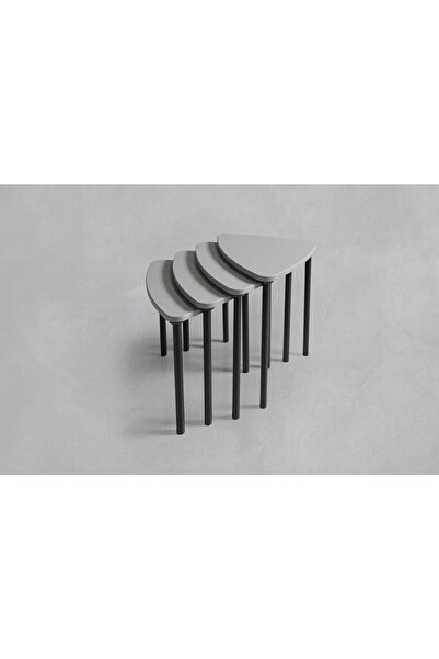 Veys Sehpa Vıstro 4 Lü Ahşap Ayak Zigon Sehpa - Gri