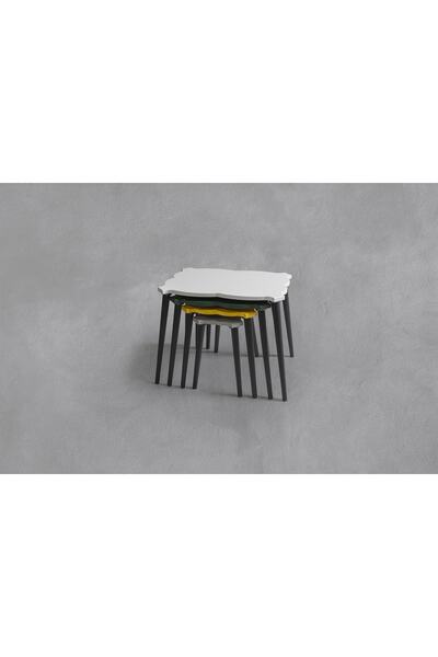 Veys Sehpa Lale 4 Lü Ahşap Ayak Zigon Sehpa - Renkli