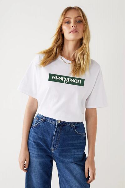 Rokeby Tricou alb oversize pentru femei – 100% bumbac pieptănat – Imprimat Ev...