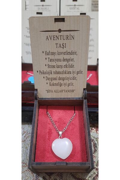 pavrika Aventurin Taşı Kolye Özel Ahşap Kutulu