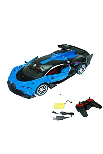 hediyecik 1:14 Bugatti Chiron Uzaktan Kumandalı Işıklı Araba Mavi (Kumandadan Kapıları Açılıp-Kapanır)