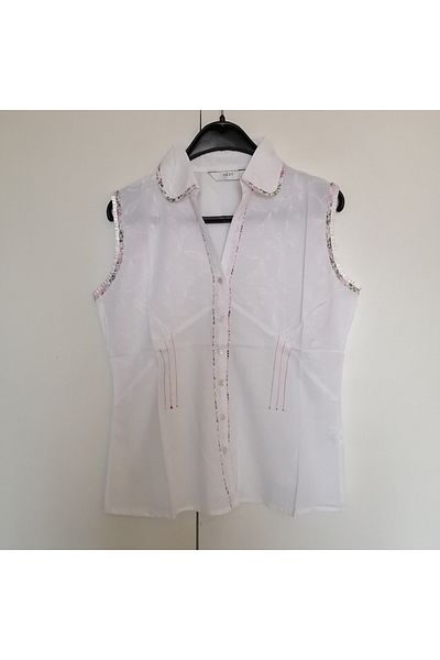 Next Authentic cotton white thread leaf embroidery patterned drawstring ruffled tank top Made in India