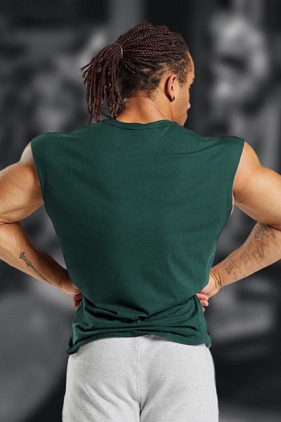 BESSA Men's Petrol Green Oversize Crew Neck Cotton Sleeveless T-Shirt/Athlete