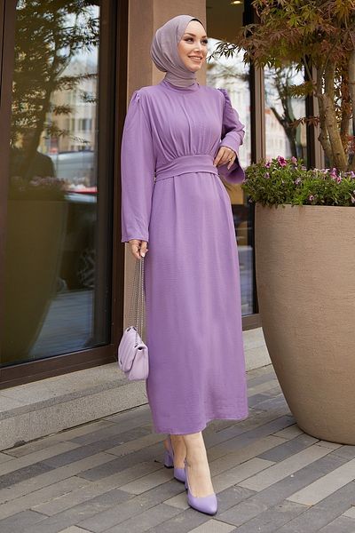 InStyle Rina Self Belted Ayrobin Dress - Lilac