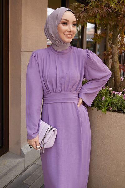 InStyle Rina Self Belted Ayrobin Dress - Lilac