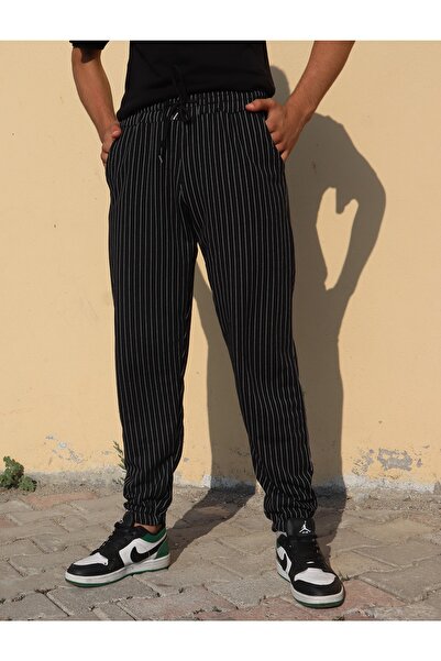 memowear Unisex Çizgili Bel ve Paçası Lastikli Basic Eşofman Altı