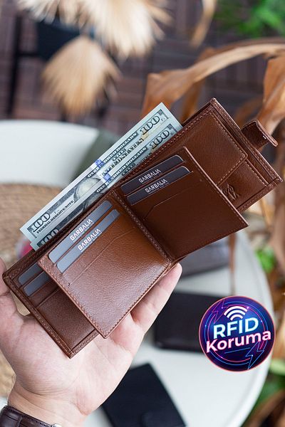 Garbalia Everton естествена кожа RFID блокиращо отделение за монети, външна закопчалка, светлокафяв мъжки портфейл