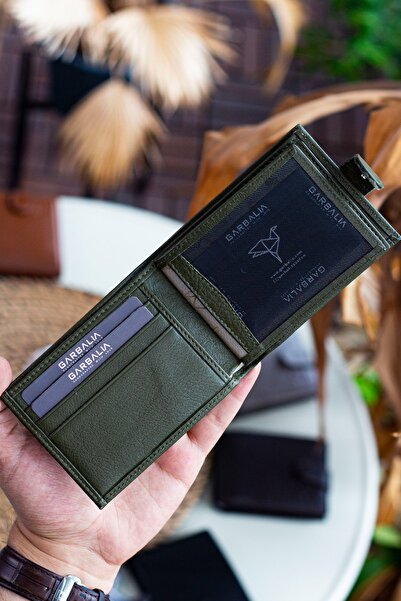 Garbalia Everton Hakiki Deri RFID Engelleyici Bozuk Para Bölmeli Dıştan Patlı Yeşil Erkek Cüzdan