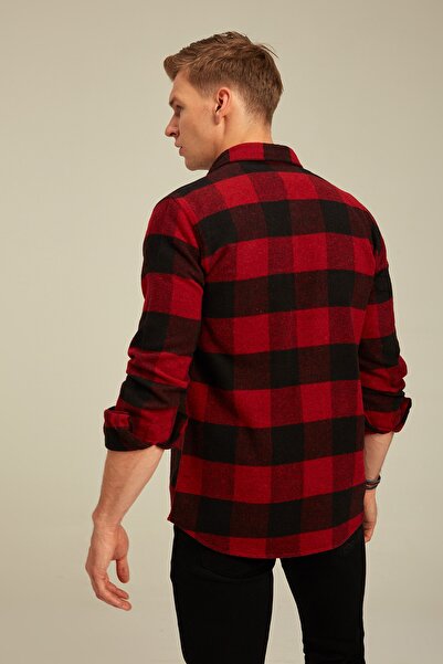 Tarz Cool Red Plaid Lumberjack Shirt-odg001r01