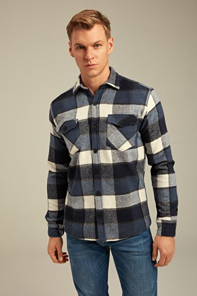 Tarz Cool Cămașă de lemn în carouri albastră-odg001r04