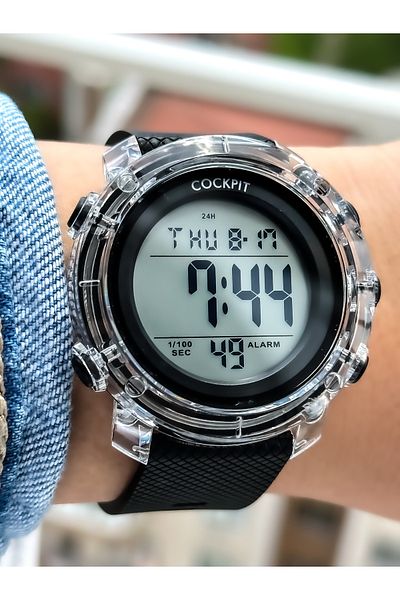 Cockpit Brand Marine Suitable, Silicone Strap, Illuminated, Stopwatch, Digital Women's Wristwatch