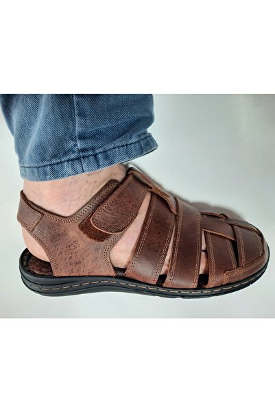 KAPAR Σανδάλια από γνήσιο δέρμα με ανατομική σόλα με κλειστή μύτη σε αντίκα κ...