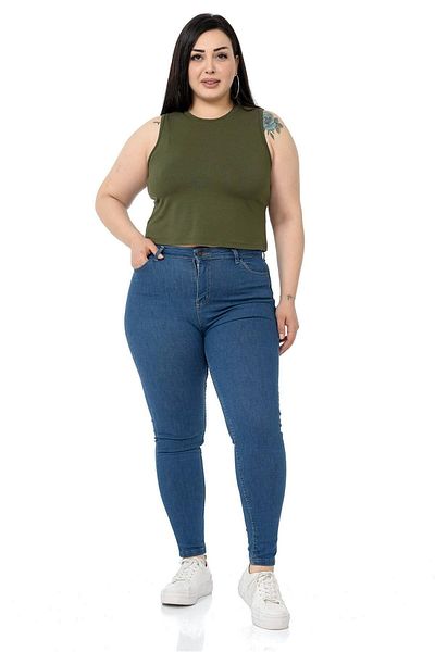 DISENTIS MODEST Plus Size Crew Neck Sleeveless Crop Viscose Khaki Body