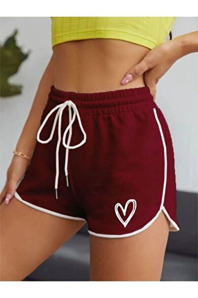 ORLONTEX Mini pantaloni scurti de damă bordeaux imprimați inimă cu detaliu de...