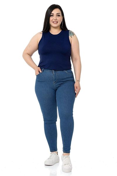 DISENTIS MODEST Plus Size Crew Neck Sleeveless Crop Viscose Navy Blue Body