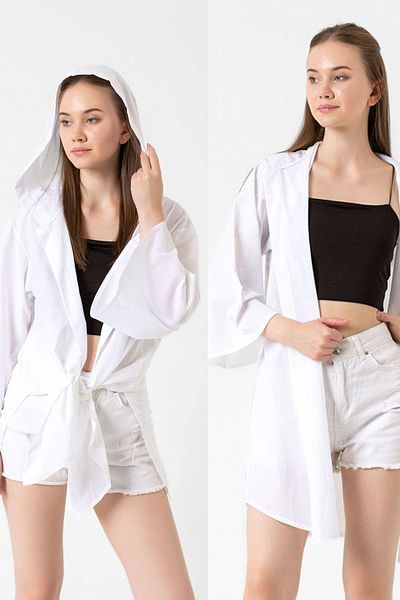 Laranor Kimono și cardigan din voile cu glugă ecru