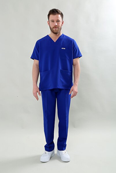 Scrubssy Basic Comfort Saks Mavisi Erkek Cerrahi Takım Likralı Scrubs Doktor ...