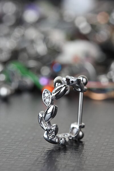 depozoom 316L Cerrahi Çelik Bar Zirkon Taşlı Rhodium Kaplama Orbital Halka Pi...