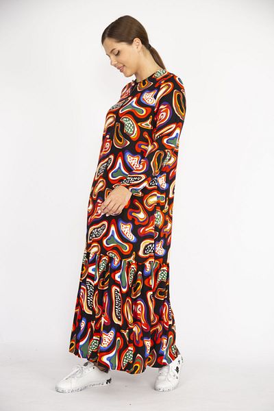Şans Rochie cu mâneci lungi, colorată, de mărime mare, țesătură din viscoză, pentru femei 65n36470