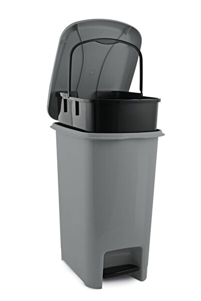Melkan Home Pedal Dustbin 12.5 Liter Gray Dustbin with Inner Bucket Slim Pedal Dustbin 12.5 Liter 40 Cm