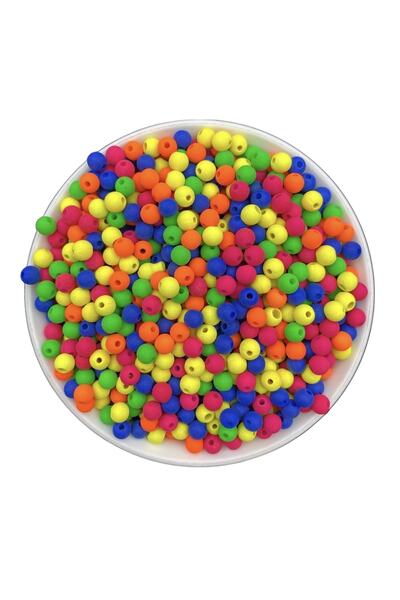 Hedef Bijuteri Neon Boncuk, 25gr 6mm Karışık Renkli Mat Neon Fosforlu Boncuk,Takı Yapım Boncuğu (25gr , ~220 Adet)