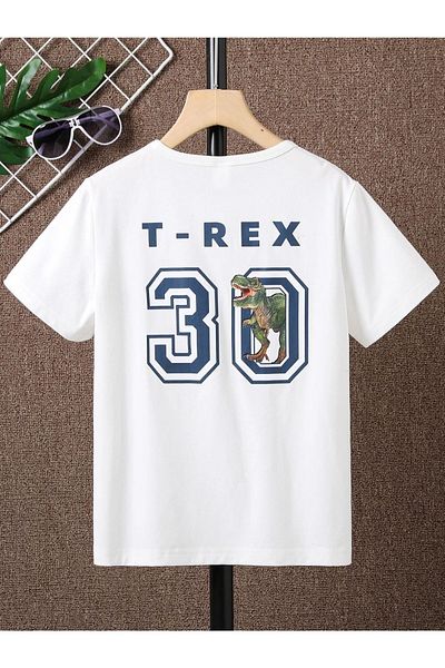 Benisengiydir Boy's White Trex Crew Neck Tshirt