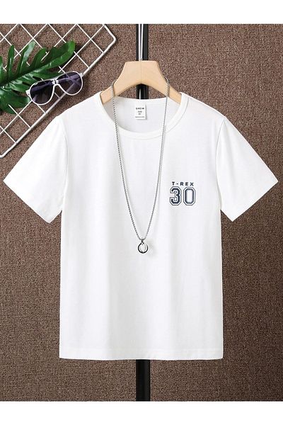 Benisengiydir Boy's White Trex Crew Neck Tshirt
