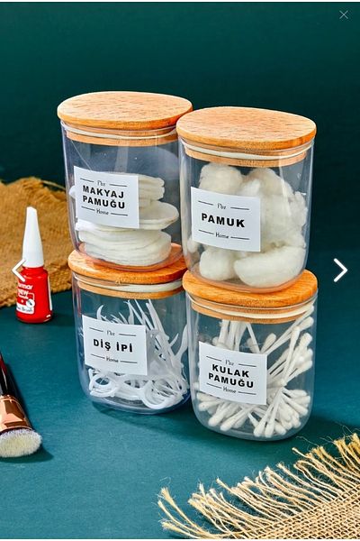FBZhome 4-Piece Wooden Lid Ear Cotton & Cotton & Makeup Cotton & Floss Storage Box 400 ml Acrylic Set