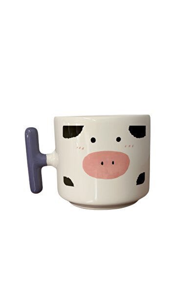 GünayStore كوب نسكافيه لاتيه ليلى سيراميك مطبوع بقرة رسم على شكل حرف T