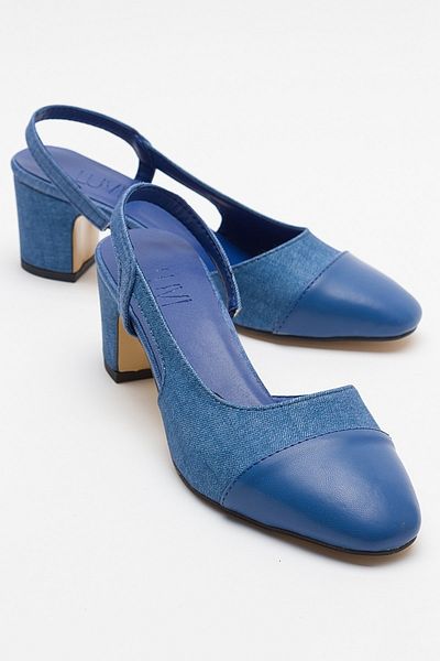LuviShoes حذاء نسائي ذو كعب عالي باللون الأزرق من قماش الدنيم S3