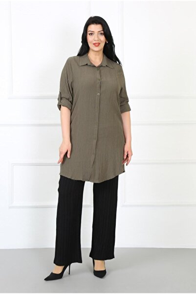 By Alba Collection Women's Khaki Wrap Fabric Large Size Tunic