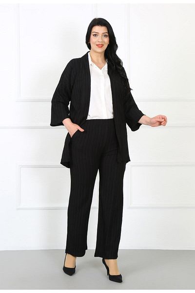 By Alba Collection Women's Black Wrapped Waist Full Elastic Large Size Trousers