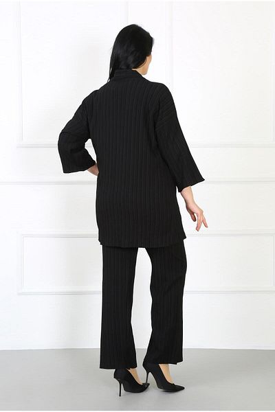By Alba Collection Women's Black Wrapped Waist Full Elastic Large Size Trousers