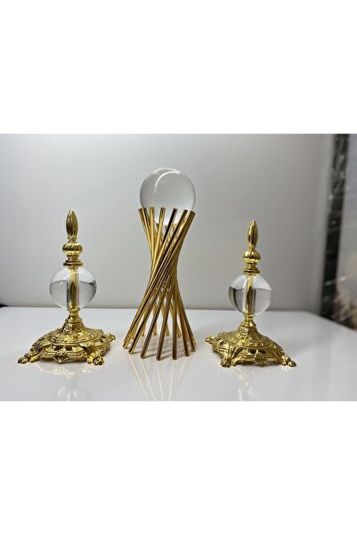 asellus 3'lü Gold Dekor Seti - Ikili Billur, Burgu Detaylı Cam Toplu Minimali...